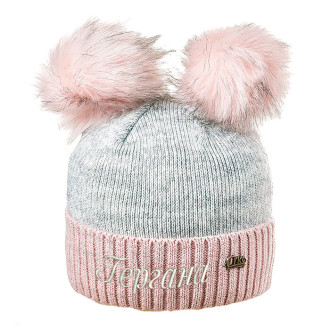 Зимна шапка за момиче с Два помпона - Розово