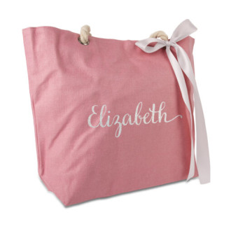 Плажна чанта с глитерен надпис - Розова