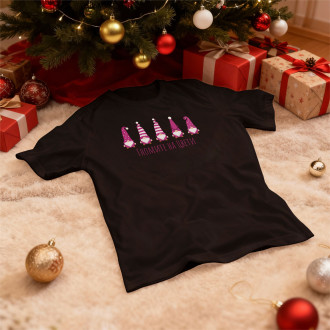 Персонализирана Коледна Тениска "Магически Гноми"-Черен-S