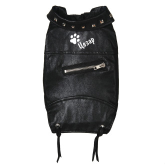Кучешко кожено яке - Лапичка с ИМЕ - XS - Черно
