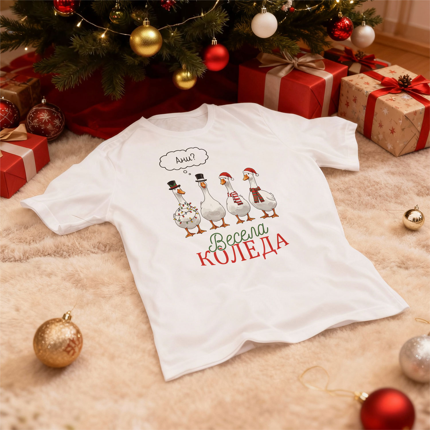 Персонализирана коледна тениска с гъски