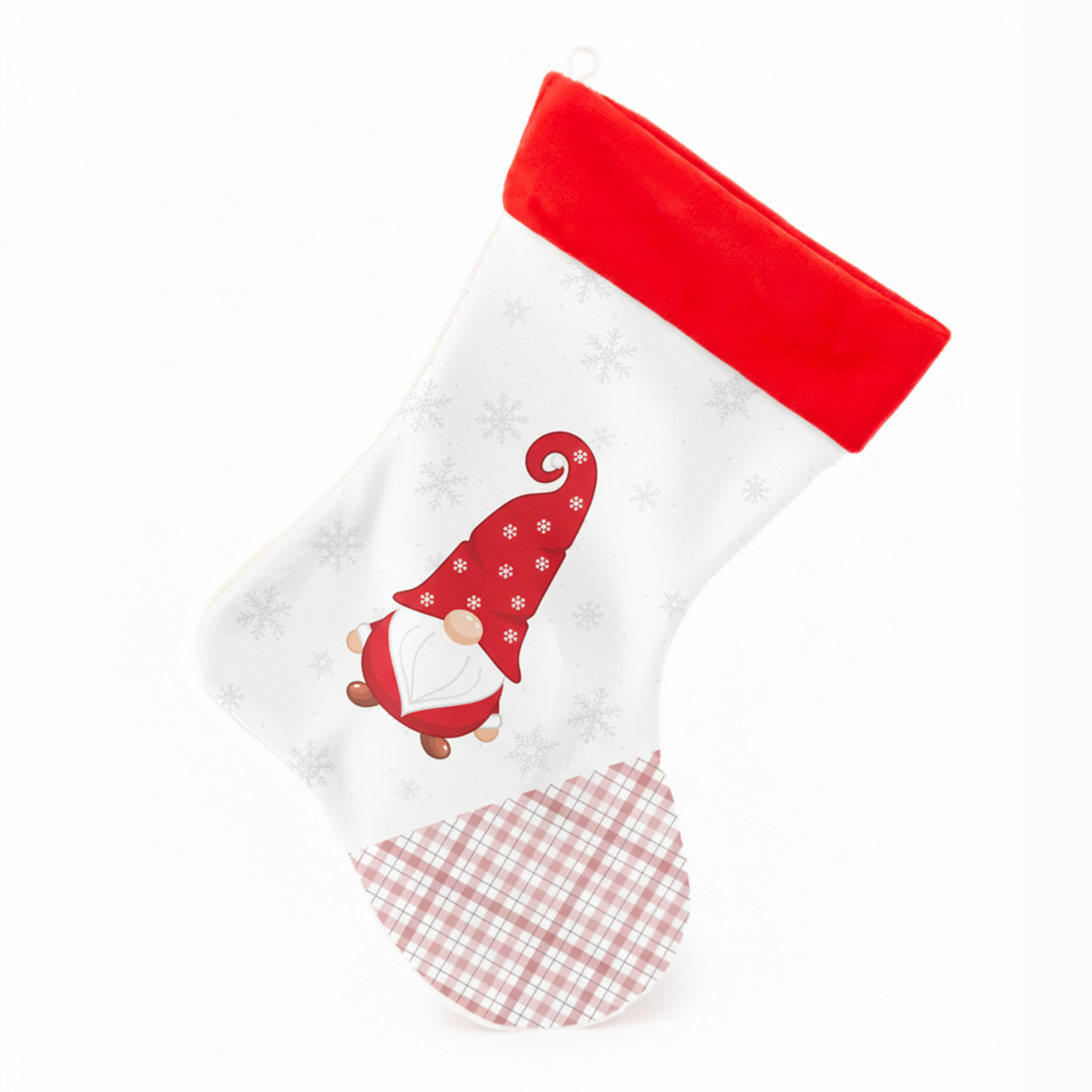 Персонализиран коледен чорап с гном и снежинки