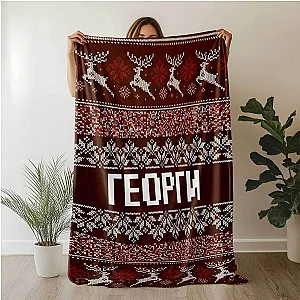 Плюшено одеяло "Ретро Коледа" - Червено — изглед 2